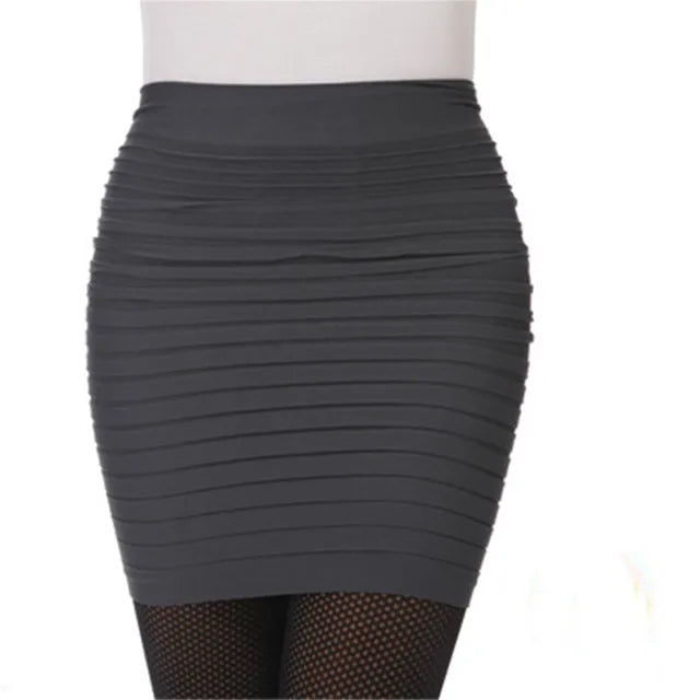 Fashion Bodycon Skirts Women's Summer Bottom Elastic Short Skirts For Office Lady Solid Color Draped Slim Elastic Mini Skirt Hot