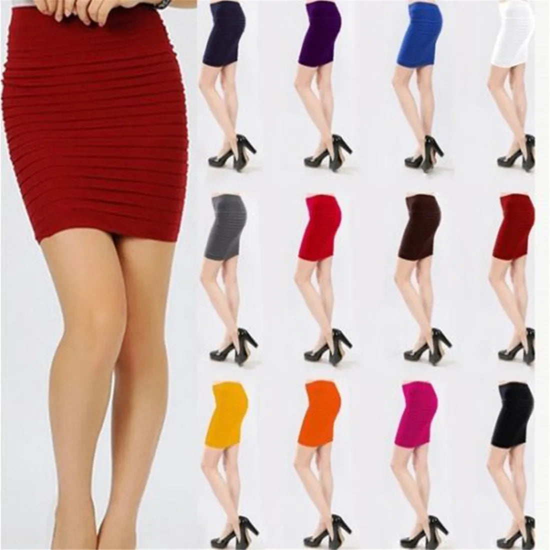 Fashion Bodycon Skirts Women's Summer Bottom Elastic Short Skirts For Office Lady Solid Color Draped Slim Elastic Mini Skirt Hot