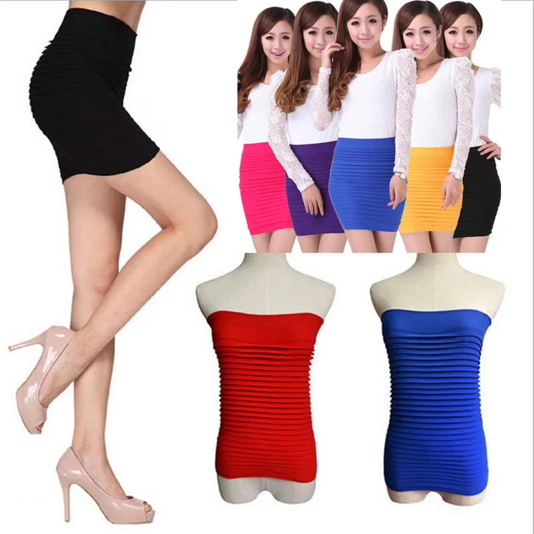 Fashion Bodycon Skirts Women's Summer Bottom Elastic Short Skirts For Office Lady Solid Color Draped Slim Elastic Mini Skirt Hot