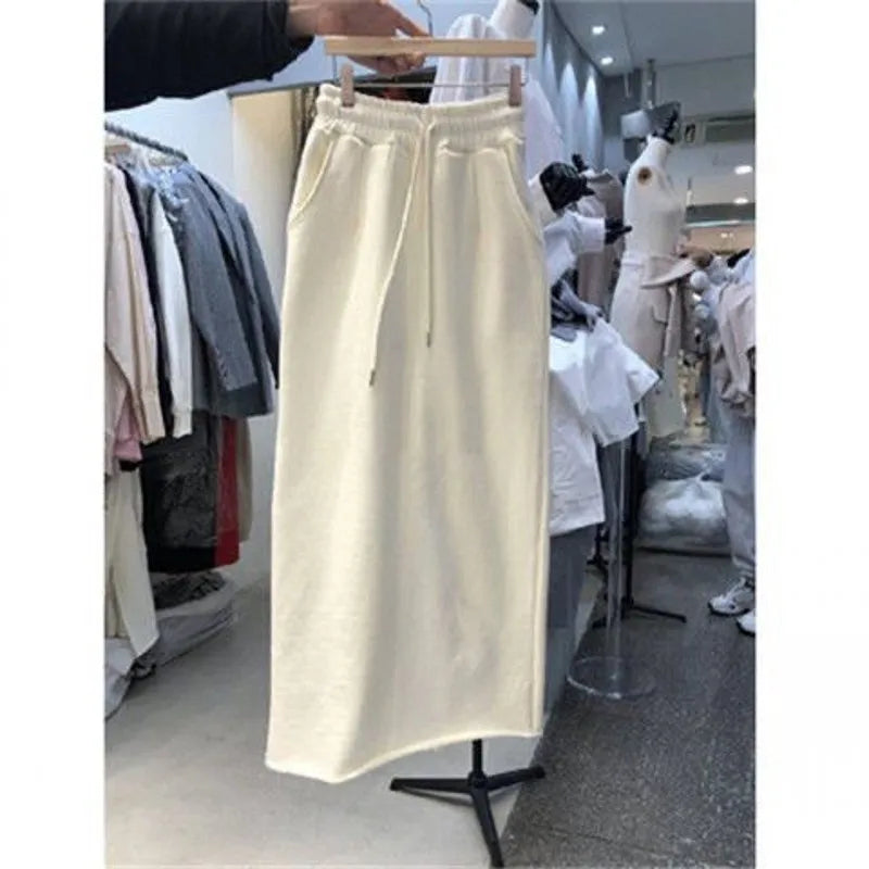 Spring Solid Straight Slit Skirts Womens Comfortable Elastic Design Mujer Faldas