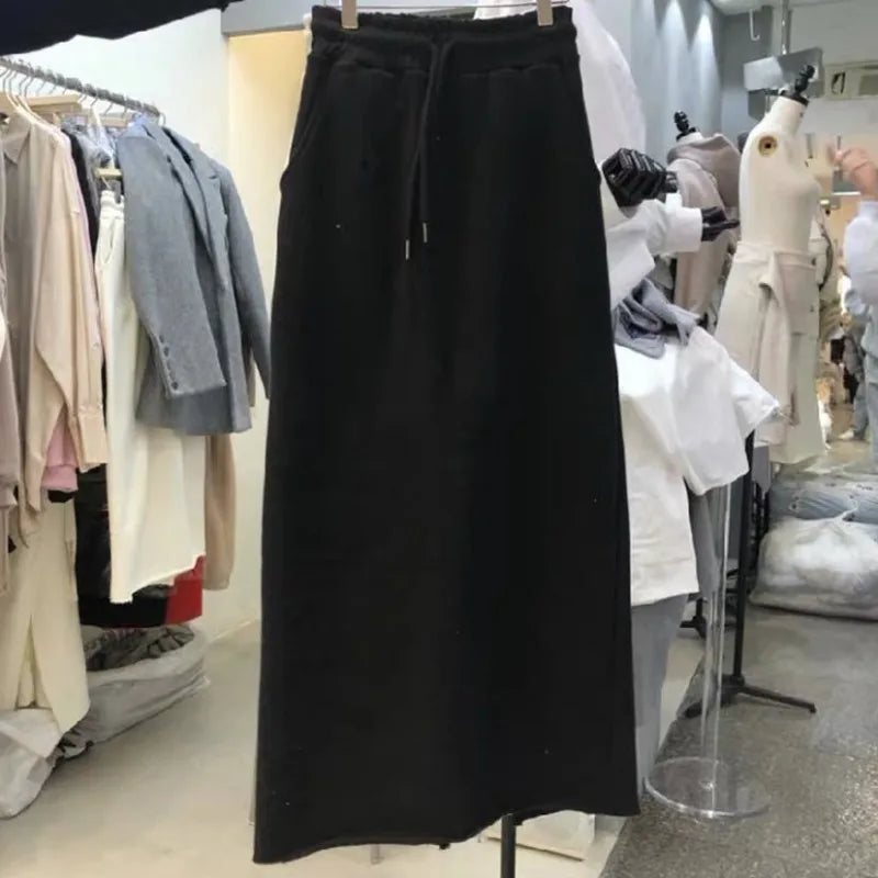 Spring Solid Straight Slit Skirts Womens Comfortable Elastic Design Mujer Faldas