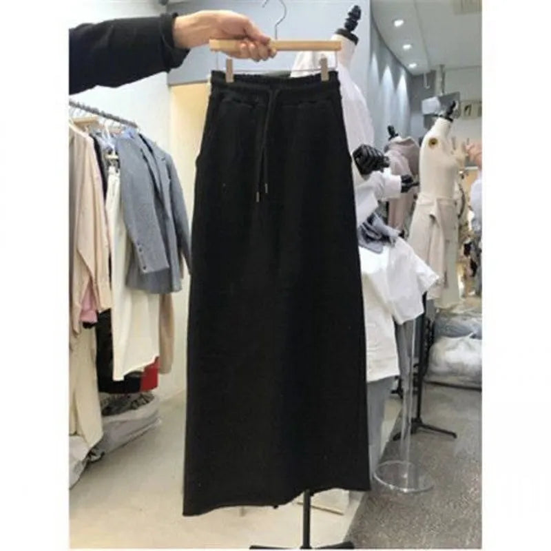Spring Solid Straight Slit Skirts Womens Comfortable Elastic Design Mujer Faldas