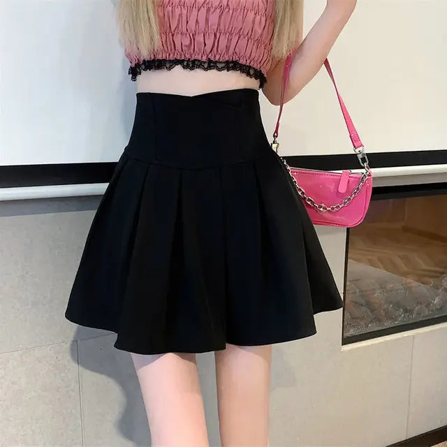 Skirts Women Pleated Fashion Korean Preppy Style Solid Basic Mujer Faldas Summer Ins Slim High Waist Feminine Popular Student