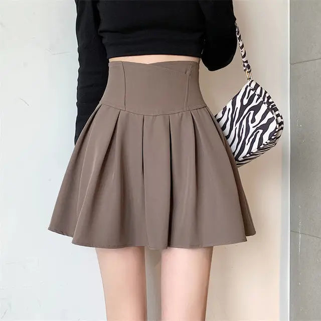 Skirts Women Pleated Fashion Korean Preppy Style Solid Basic Mujer Faldas Summer Ins Slim High Waist Feminine Popular Student