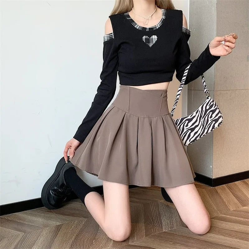 Skirts Women Pleated Fashion Korean Preppy Style Solid Basic Mujer Faldas Summer Ins Slim High Waist Feminine Popular Student