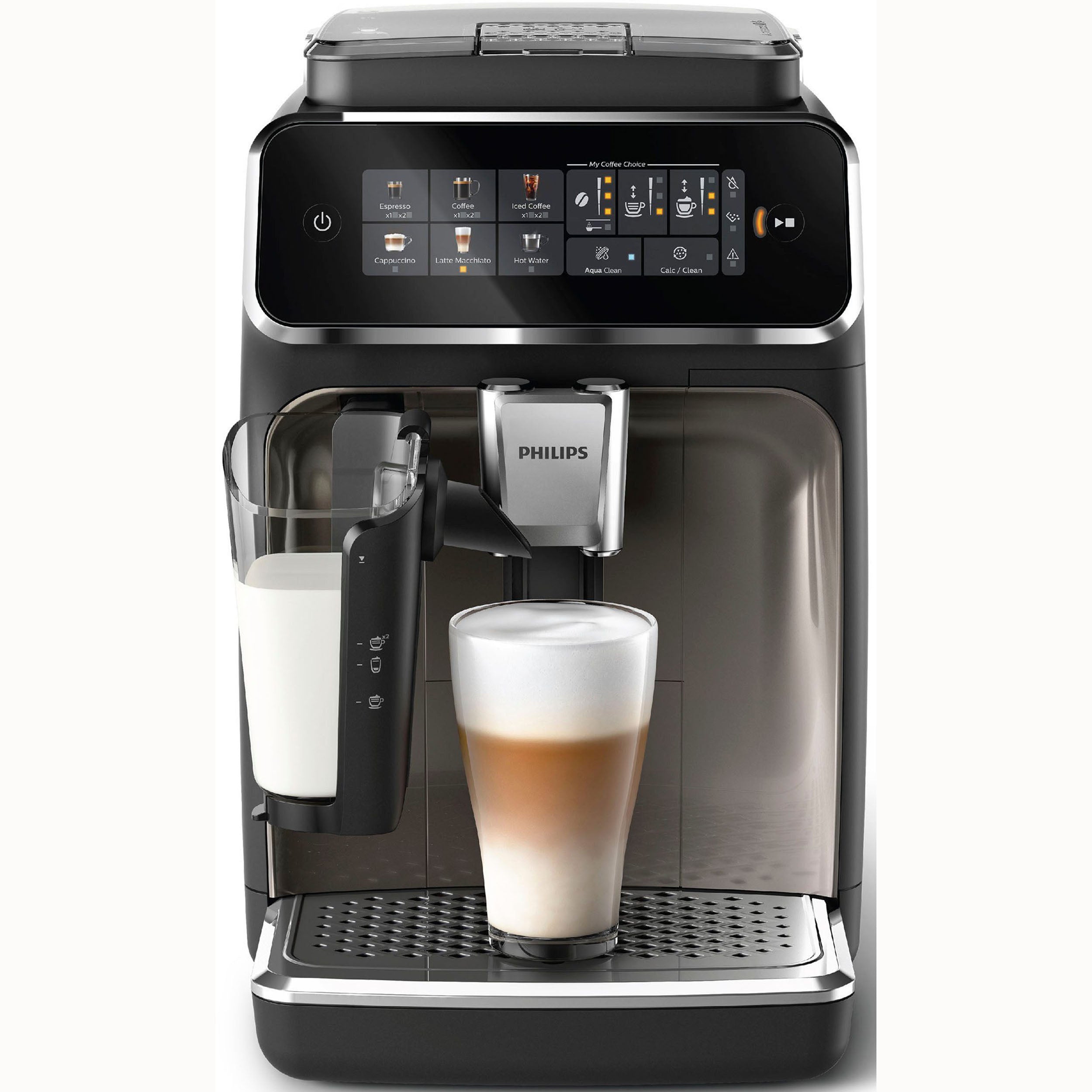 Philips Series 3300 Kaffeevollautomat EP3347/90 - 6 Getränke, Farb Touchscreen Display, LatteGo Milchsystem, SilentBrew, Keramikmahlwerk, AquaClean Filter - Schwarz/Chrom