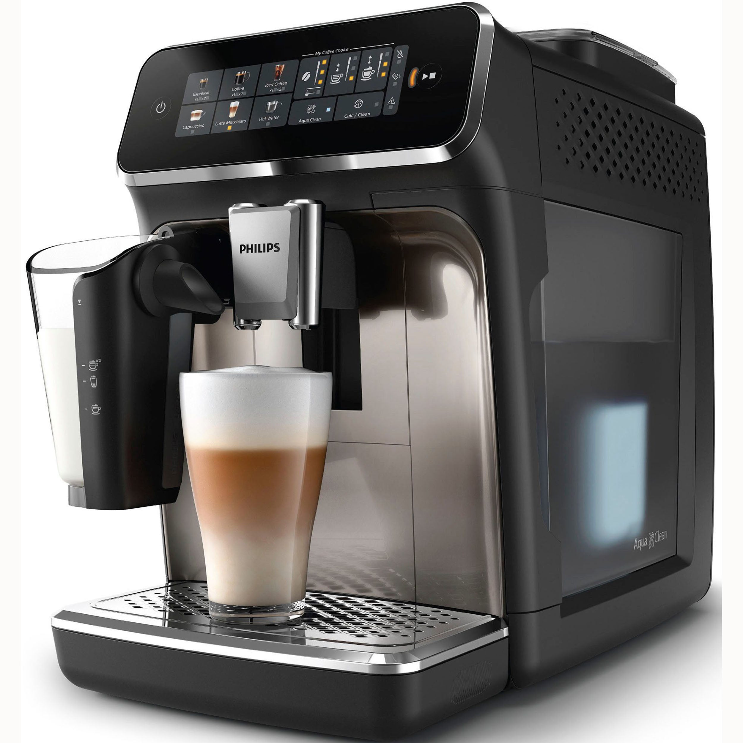 Philips Series 3300 Kaffeevollautomat EP3347/90 - 6 Getränke, Farb Touchscreen Display, LatteGo Milchsystem, SilentBrew, Keramikmahlwerk, AquaClean Filter - Schwarz/Chrom